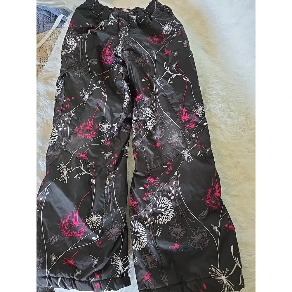 Zero Xposur‎ Girls Black Pink & White Dandelion Snow Bibs Ski Pants S 7/8
